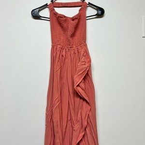 Open back coral dress